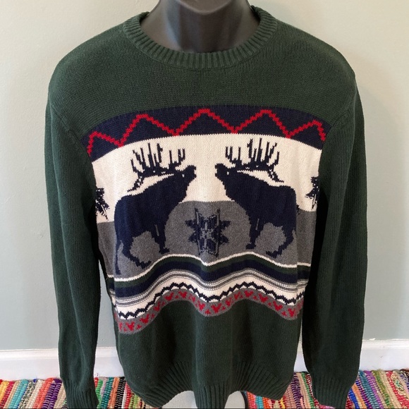 90s Dockers Moose Ski Sweater Winter Green Large 90s Dockers Moose Ski Sweater Winter Green Large